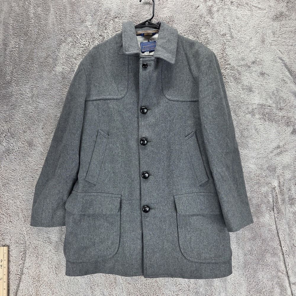 Vintage Pendleton Jacket Mens 42 Gray Wool Overcoat Made USA Lined Button Front